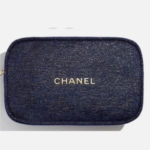 CHANEL Navy and Gold Cosmetic Case empty